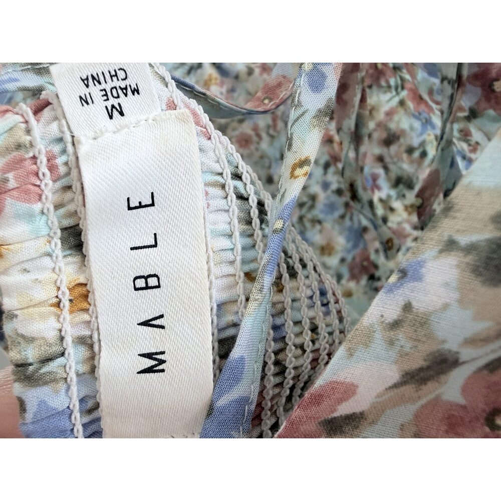 Mable Floral Puff Sleeve Smocked Mini Dress Size M Cottagecore - Picture 7 of 8
